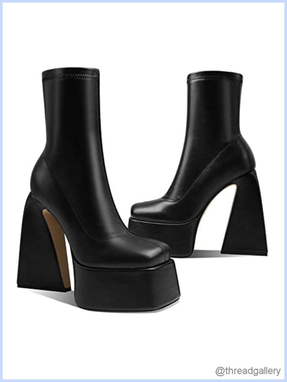 Women's Mid Calf Platform Boots Square Toe Chunky High Heel Faux Leather Side